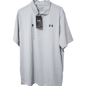 Under Armour golf Polo Shirt For Men XL Loose Color Light Gray Striped UPF 40